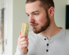 Fletcher smelling yellow bar with green swirl goat milk soap