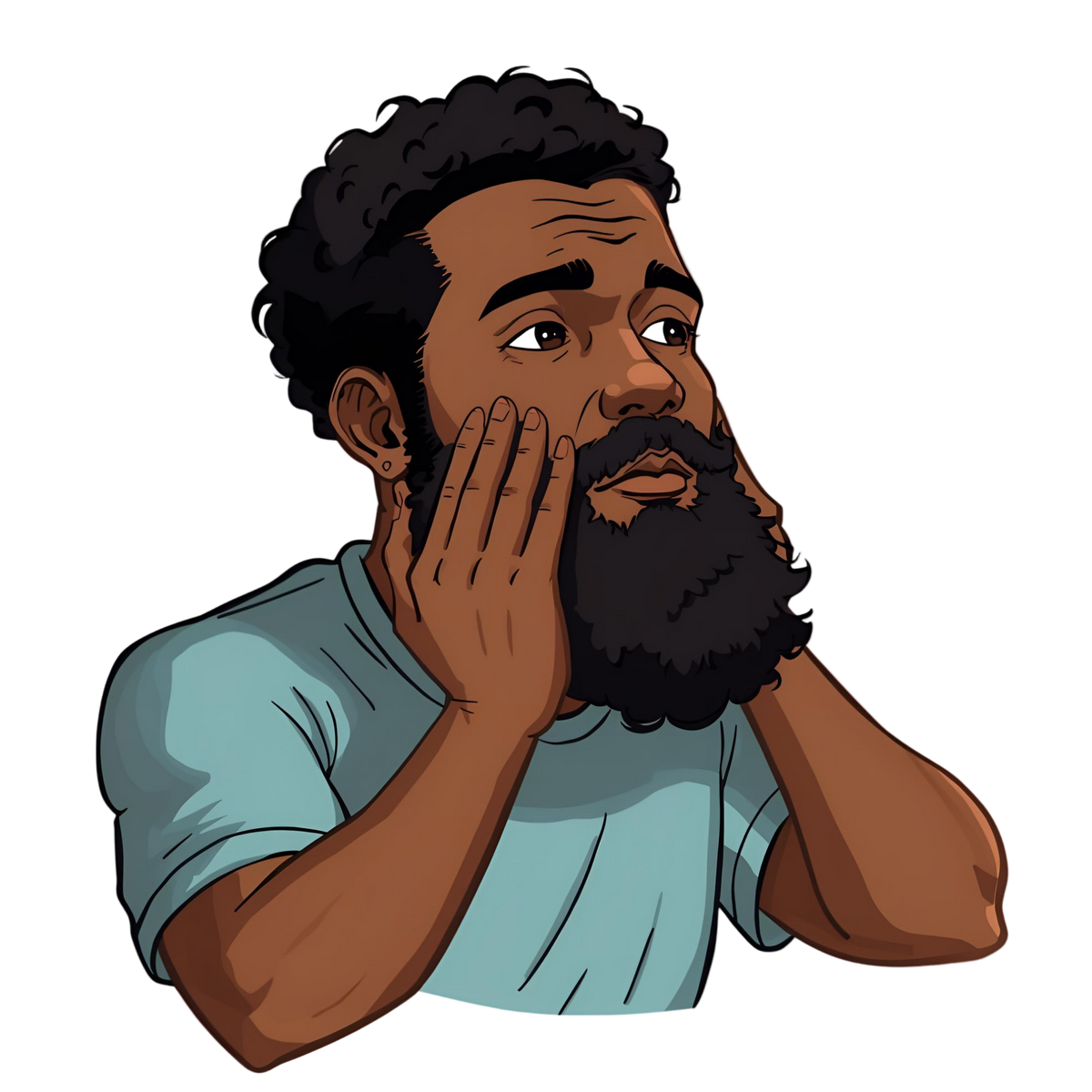 Illustration of a man with a beard and light blue shirt on a white background