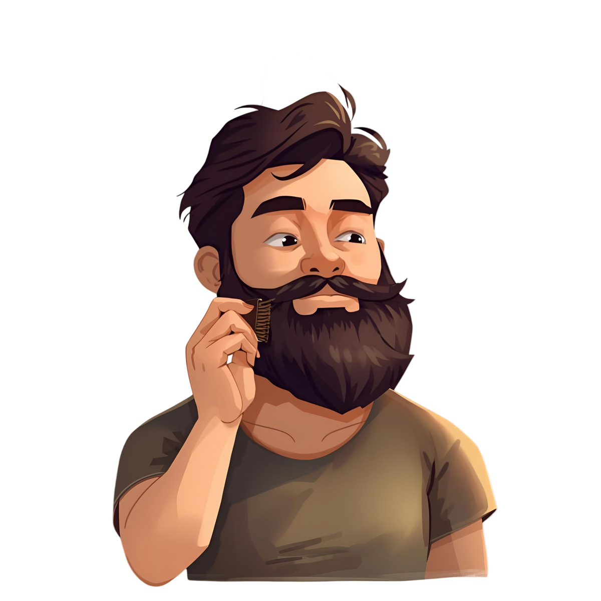 Illustration of a man grooming his beard with a comb on a white background