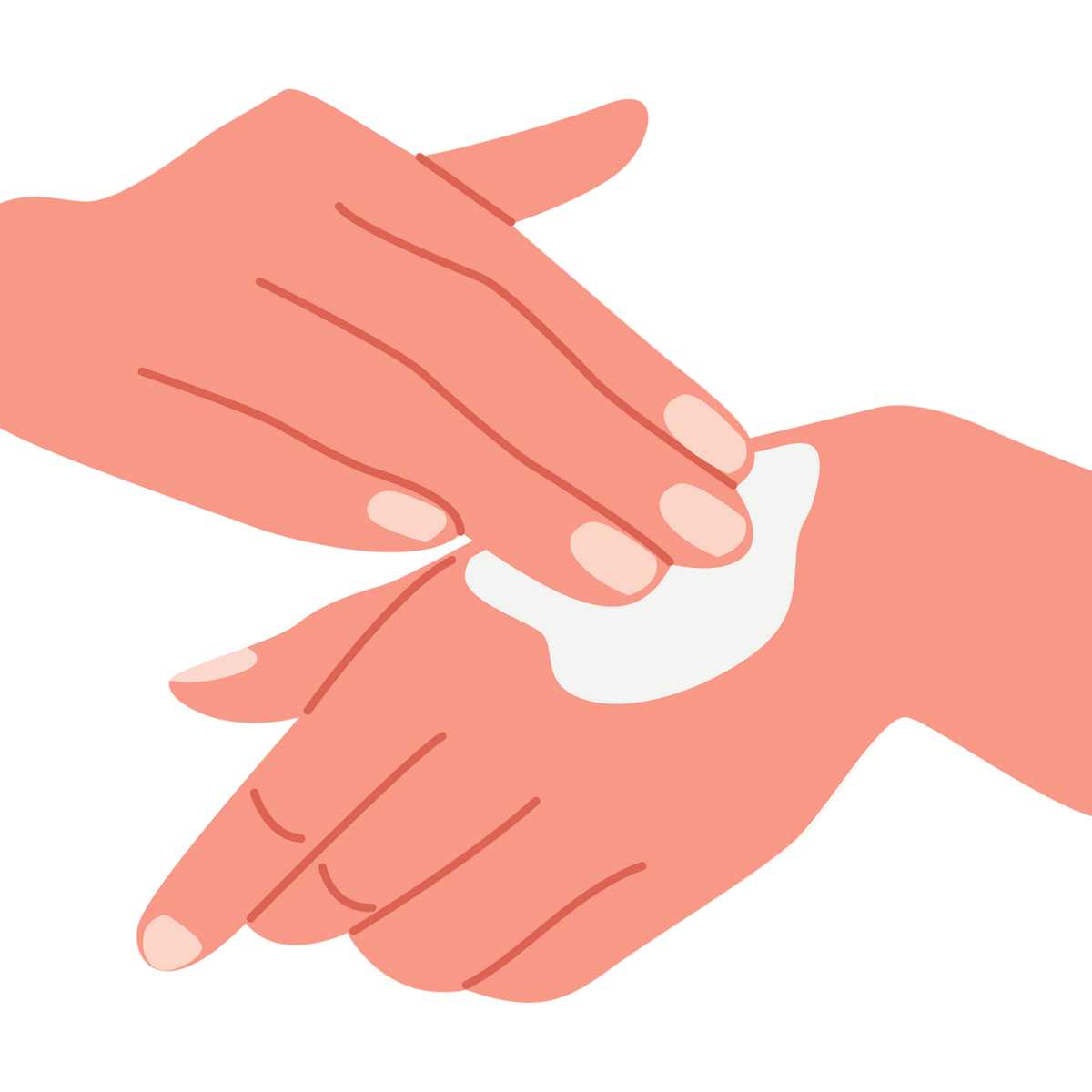 Illustration of two hands applying lotion