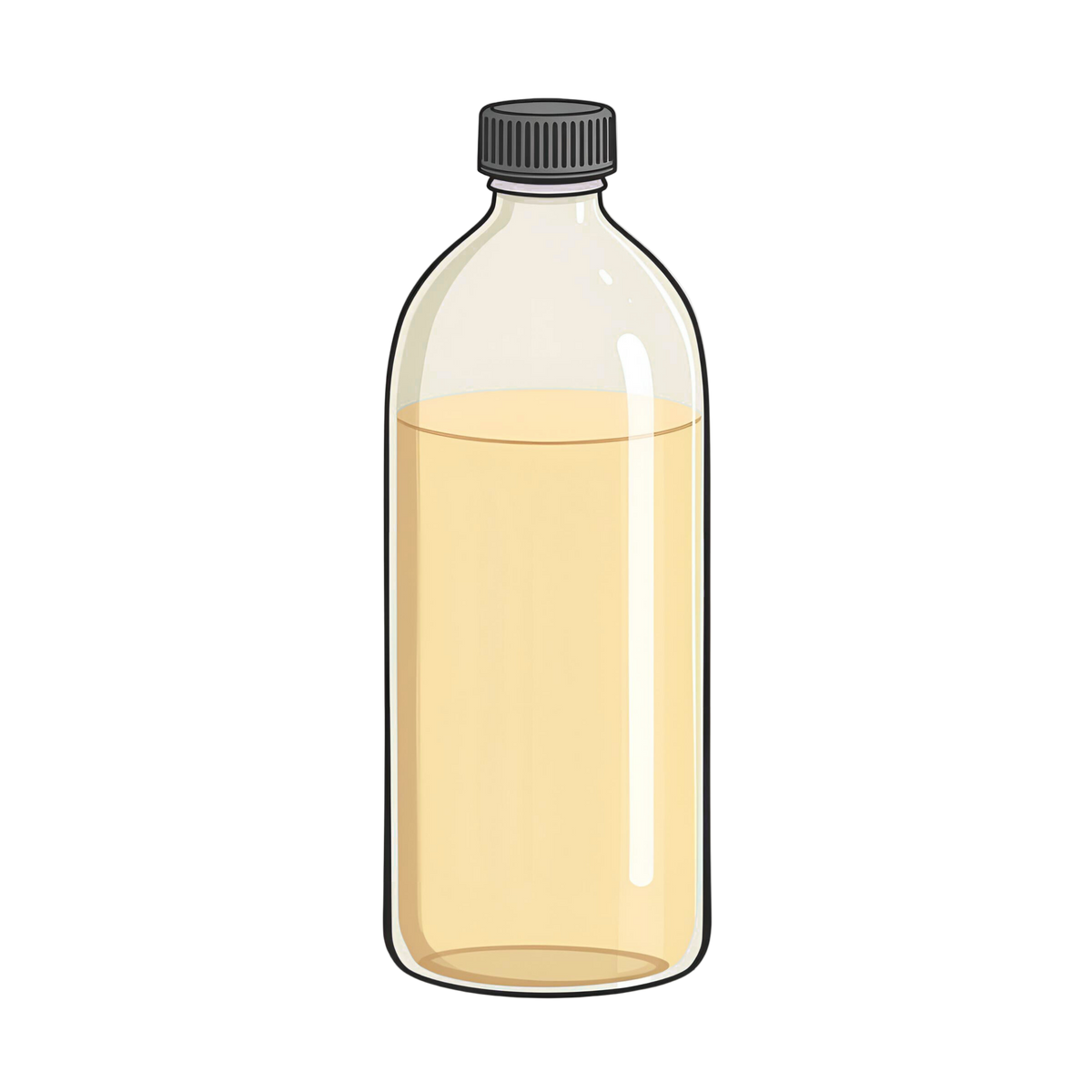 Clear bottle with a dark cap containing liquid soap on a white background