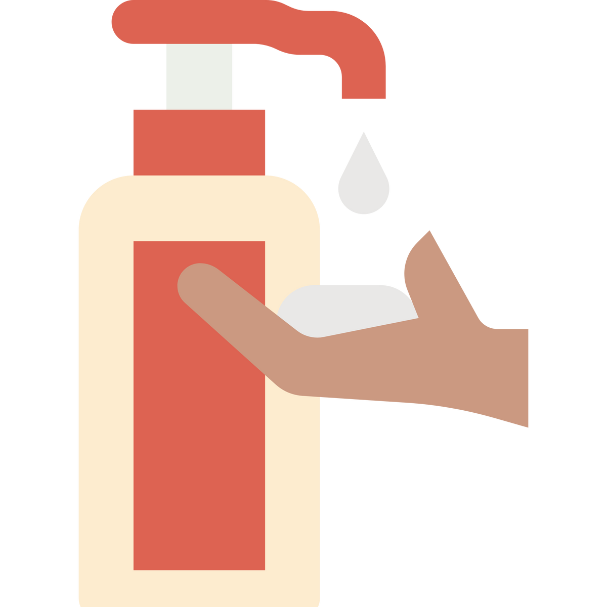 Hand soap bottle with a hand holding a bar of soap, on a white background