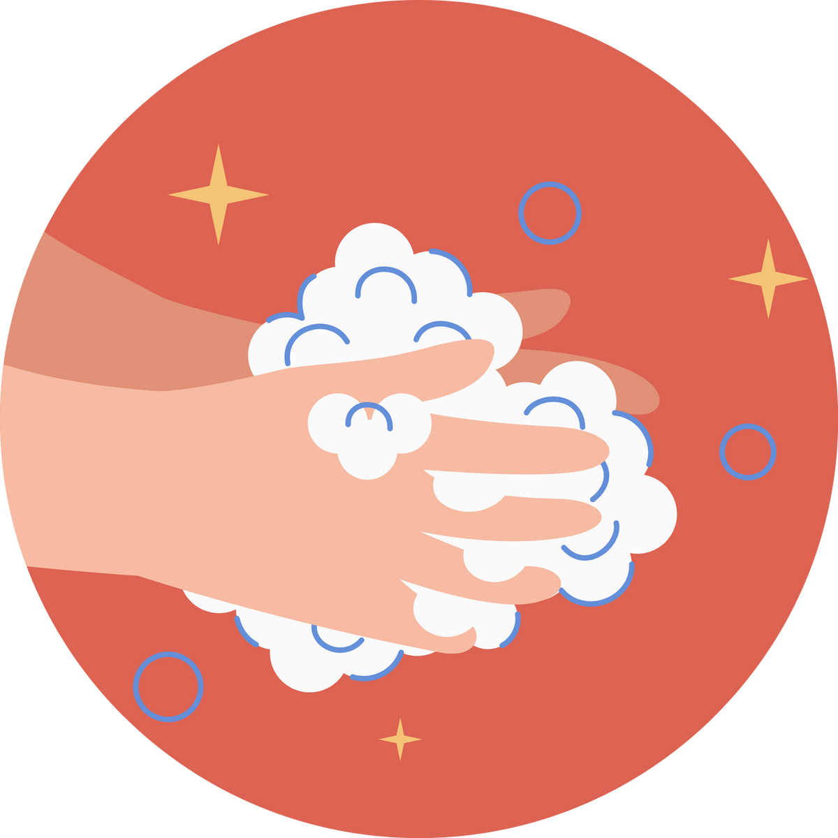 Illustration of hands with soap bubbles on a red background