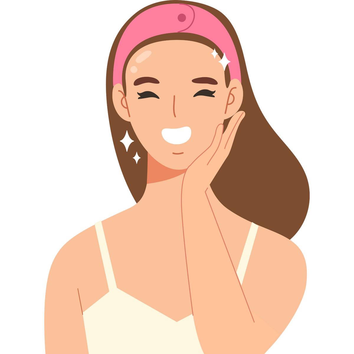 Illustration of a woman with a pink headband and a white top on a white background