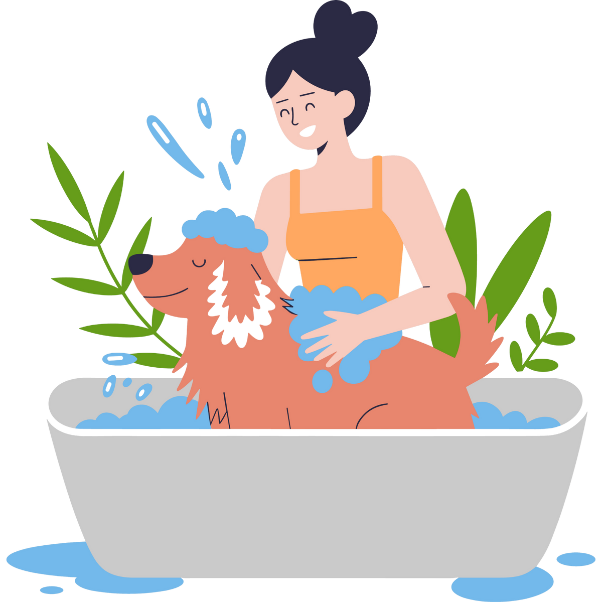 woman washing dog