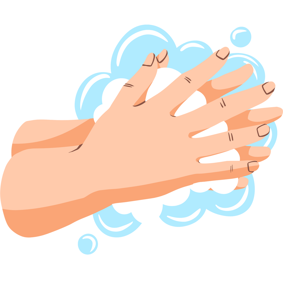 Illustration of hands with soap bubbles on a white background
