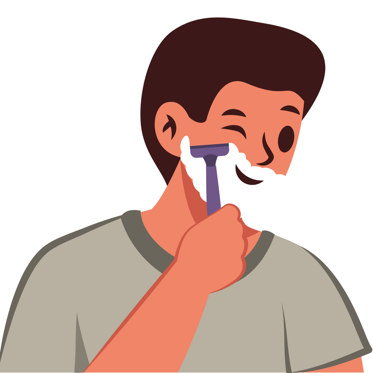 Illustration of a person shaving with a razor on a white background