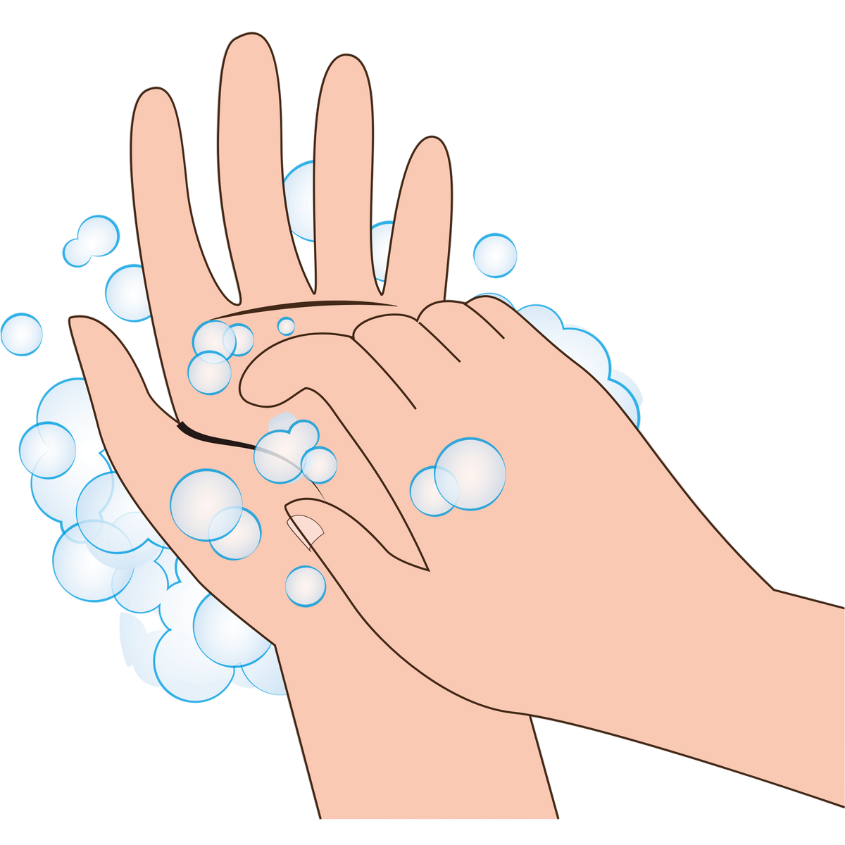 Illustration of hands with soap bubbles on a white background