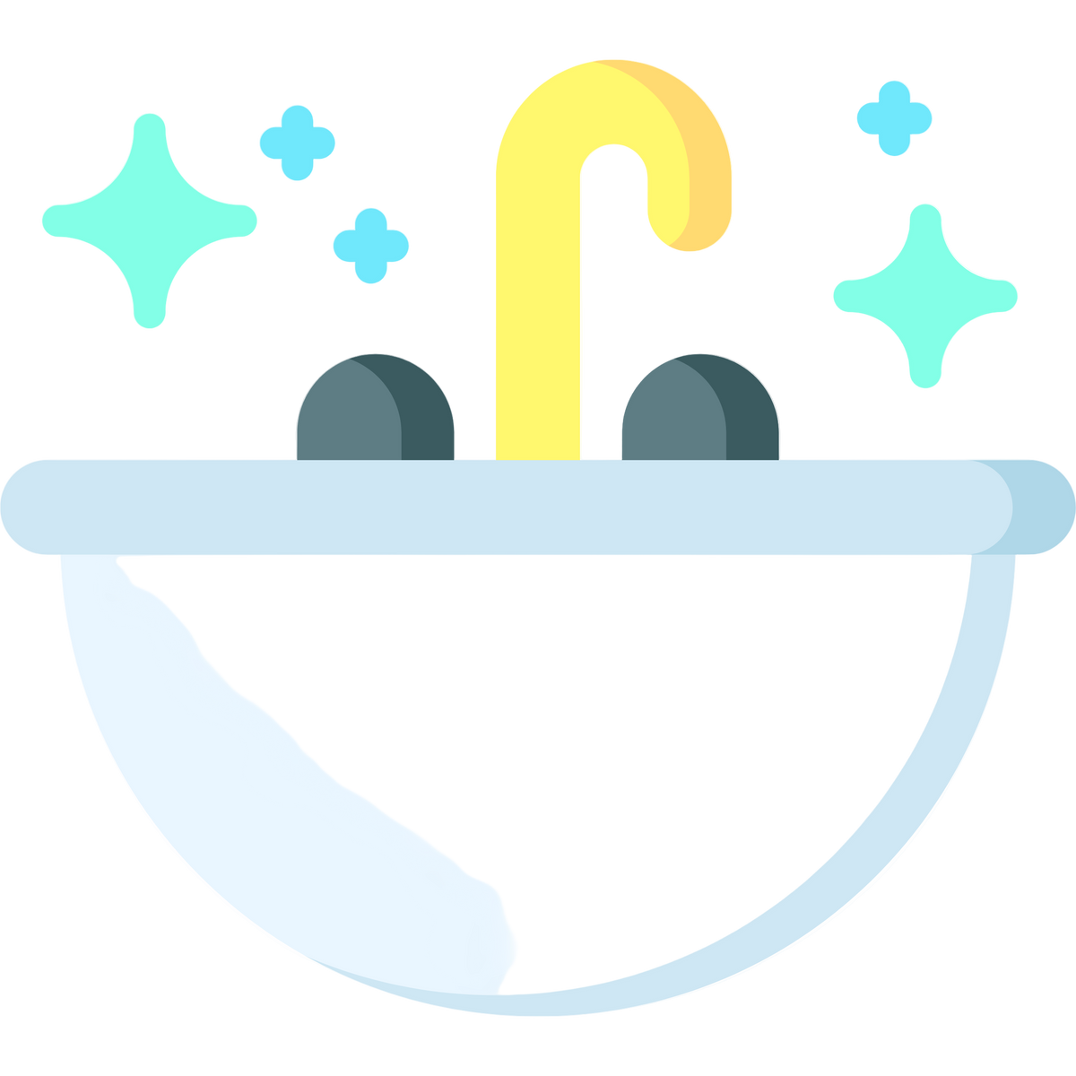 Illustration of a sink with a yellow faucet and blue stars on a white background