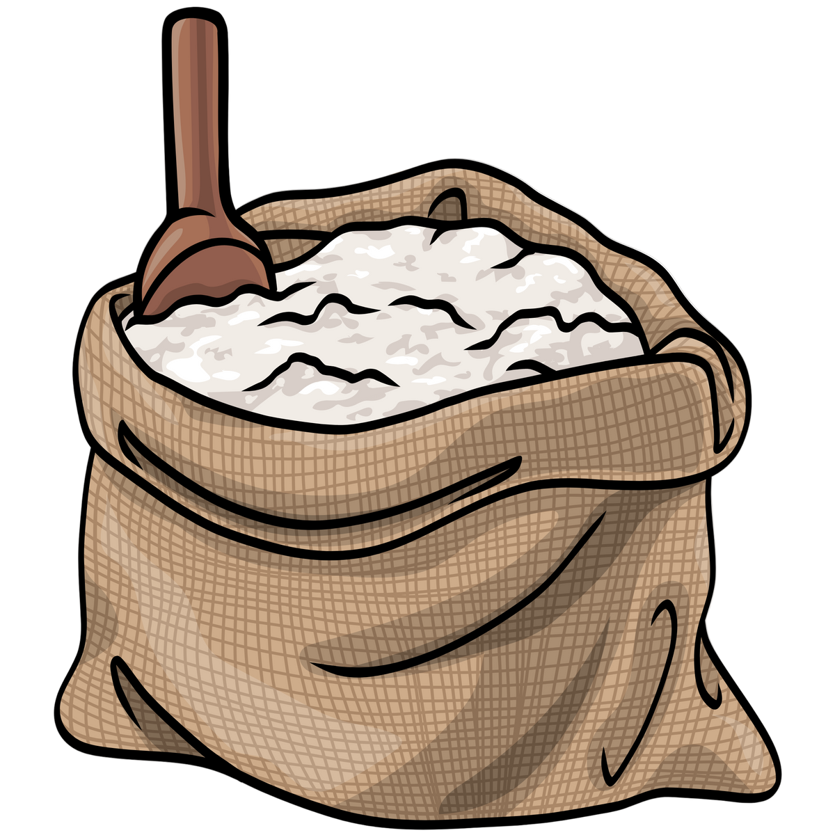 Cartoon illustration of a sack of Laundry soap with a wooden spoon