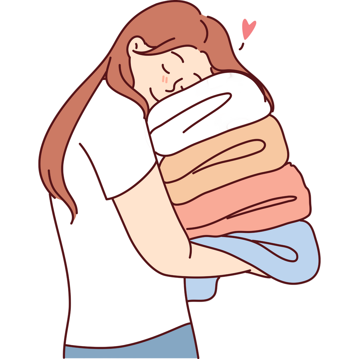woman happy with stack of folded towels