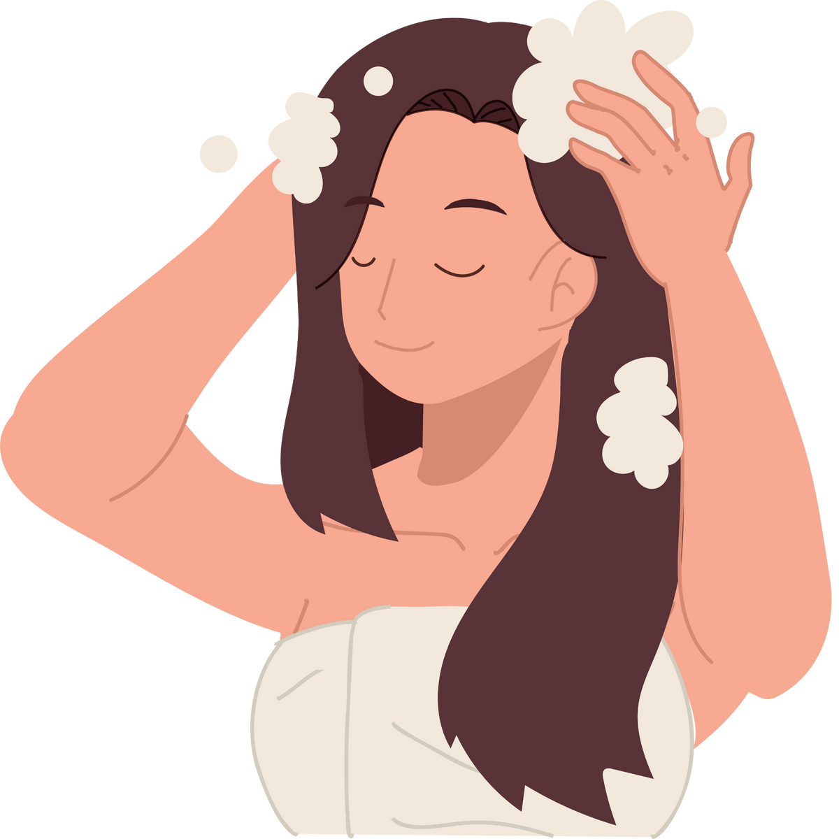 Illustration of a woman with flowers in her hair on a white background