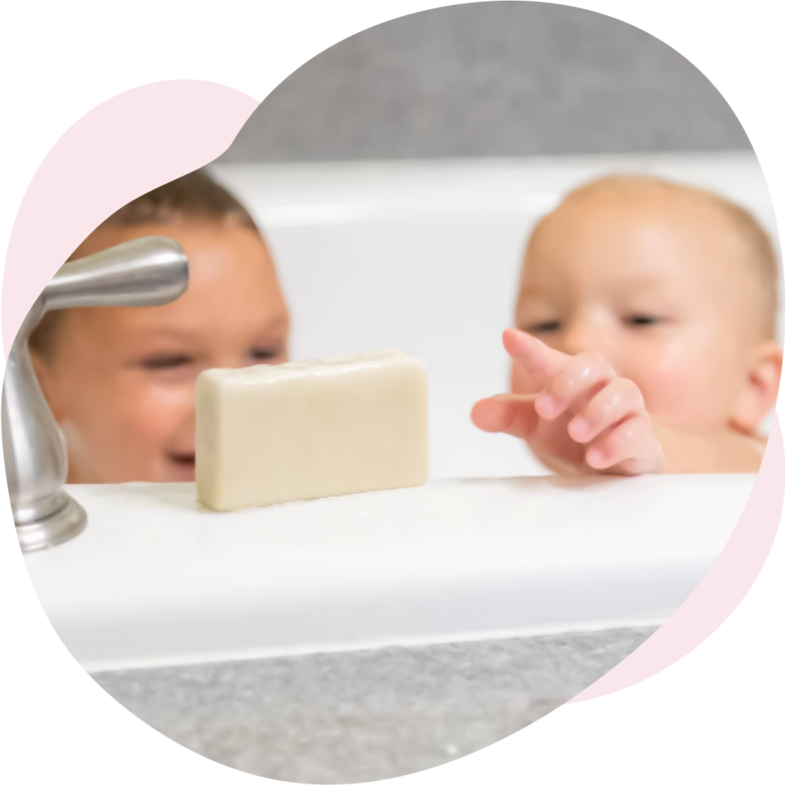 Landon and Michael in tub with goat milk soap