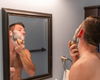 Emery shaving his beard with Goat Milk Shaving Soap 