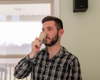 Emery smelling white bar of goat milk soap with black swirl